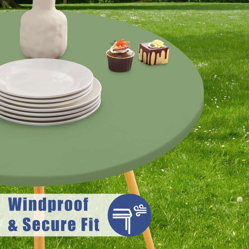 Moosfor Round Spandex Tablecloth, Elastic Fitted Waterproof Tablecloths for 36"-44" Tables, Stretch Washable Picnic Table Cover for Camping, Dining, Indoor and Outdoor, Sage Green
