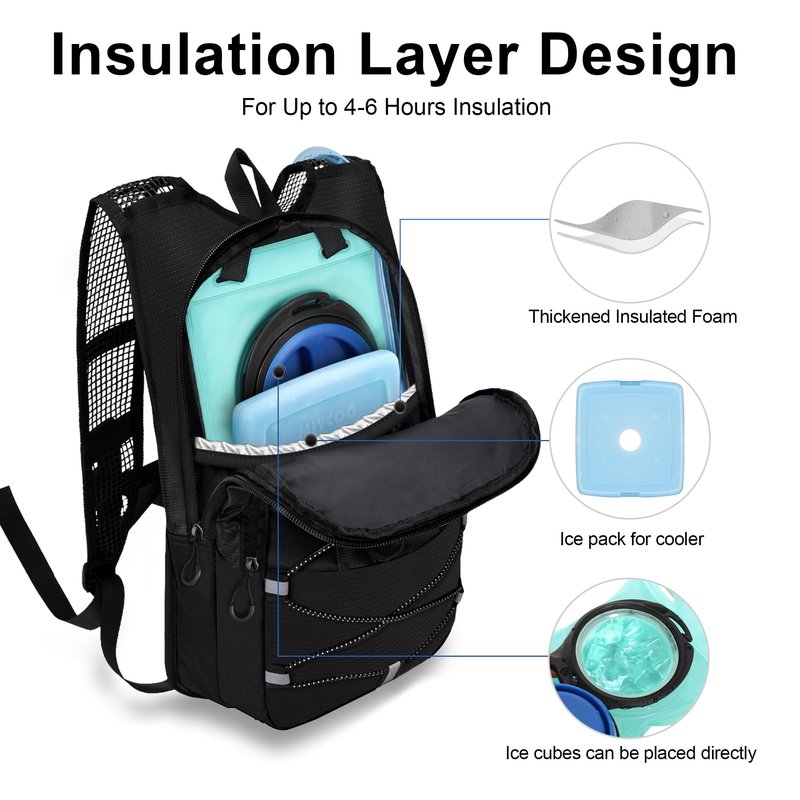 MIYCOO Hydration Backpack - Lightweight Water Backpack with 2L Water Bladder Bag, Running Hydration Vest Backpack for Men Women, Hydration Pack for Hiking, Cycling, Climbing (Black, 10L)