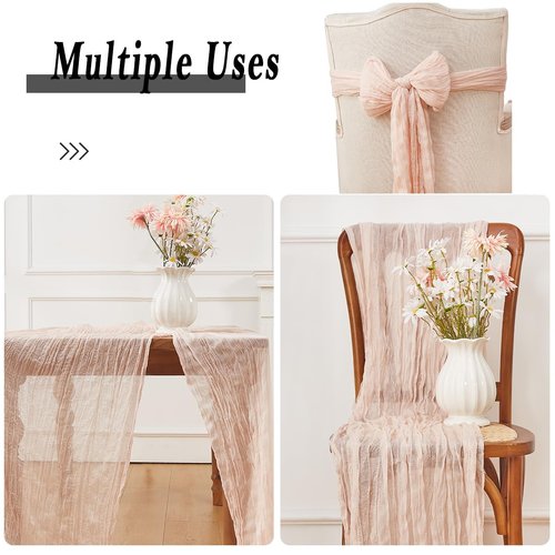 Dusty Pink 1 Pack Cheesecloth Fall Thanksgiving Table Runner 120 Inch 10 FT Boho Rustic Gauze for Wedding Baby Shower Party Farmhouse Summer Home Decor Washable