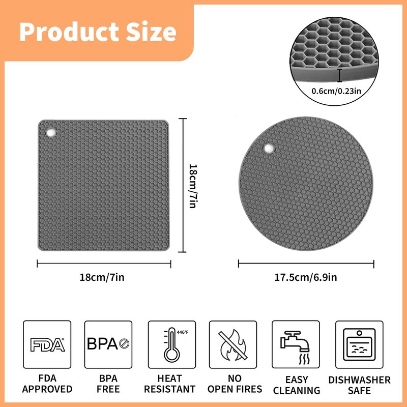 WYCWYQDR Silicone Trivet Mats, 4 Pack Trivets for Hot Dishes and Pans, Heat Resistant Non-Slip Trivet for Kitchen Countertop, Easy to Clean(Gray)