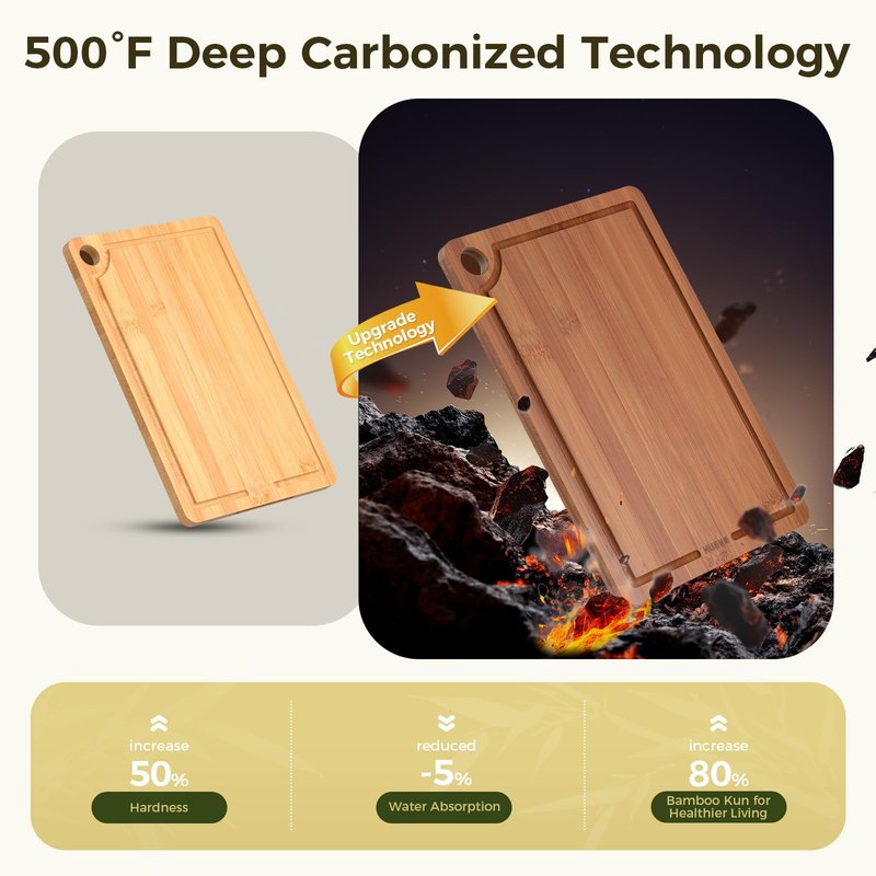 Bamboo Cutting Board for Kitchen – 3-Piece Wooden Boards with Juice Grooves, Side Handles, Non-Slip Mats – Perfect for Meat, Veggies, Fruit – Ideal Kitchen Gift