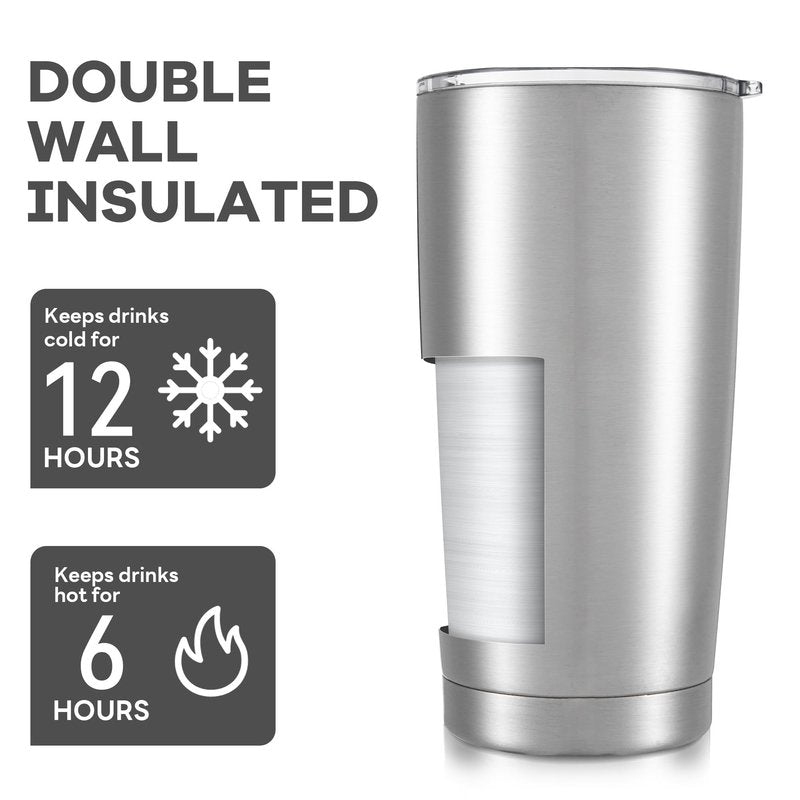 Orebigo 20 oz Tumbler with Lid Stainless Steel Double Wall Vacuum Insulated Tumblers Powder Coated Cups Travel Mug Keep Drinks Cold and Hot, Stainless Steel