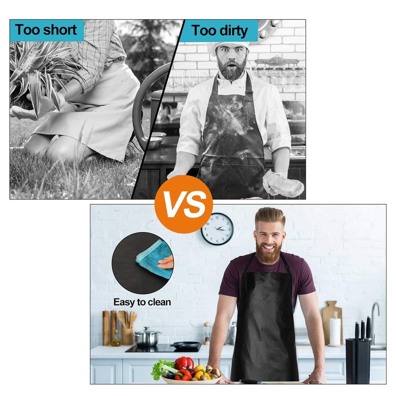 2 Pack Waterproof Rubber Vinyl Apron 40 Inch Chef Aprons for Men Heavy Duty Chemical Work Apron Extra Long Grilling Aprons with Adjustable Bib Apron for Dishwashing Lab Butcher Cooking Kitchen Black