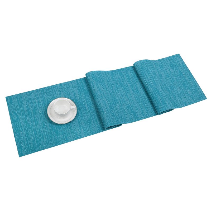 SHACOS Woven Vinyl Table Runner Indoor Outdoor 12x54 inch Kitchen Dining Table Runners Wipe Clean Washable PVC Table Runner, Teal Blue