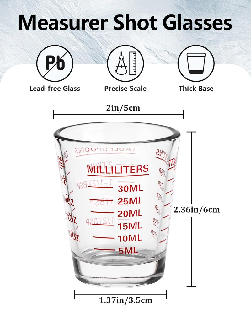 SAIAOKJ Shot Glasses Measuring Cup Set 2PACK Espresso Shot Glasses Liquid Heavy Glass 26-Incremental Measurement 1 OZ, 2 TBS, 6 TSP, 30 ML Kitchen Tools (Red)