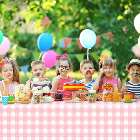 LIKAJON 2 Pack Pink and White Checkered Tablecloth, Pink Plastic Table Cloths for Parties Disposable, 54x108 in Waterproof Rectangular Pink Gingham Camping Tablecloth for Birthday, Party, Baby Shower
