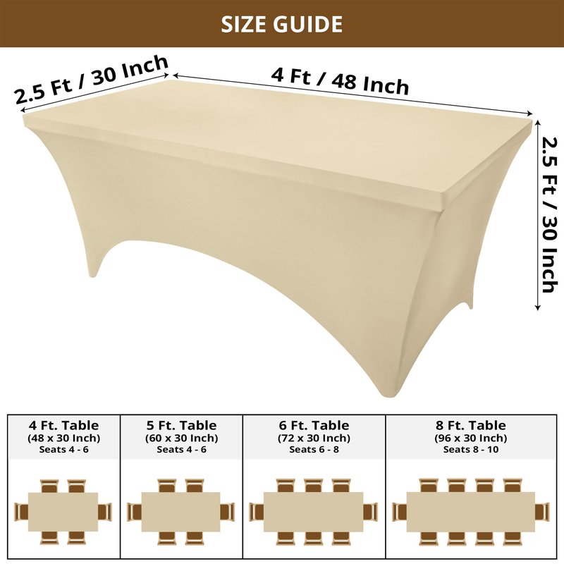 Utopia Kitchen Spandex Tablecloth 2 Pack [4FT, Champagne] Tight, Fitted, Washable and Wrinkle Resistant Stretch Table Cloth Rectangle Cover for Trade Show, Weddings & Parties [48Lx30Wx30H Inch]