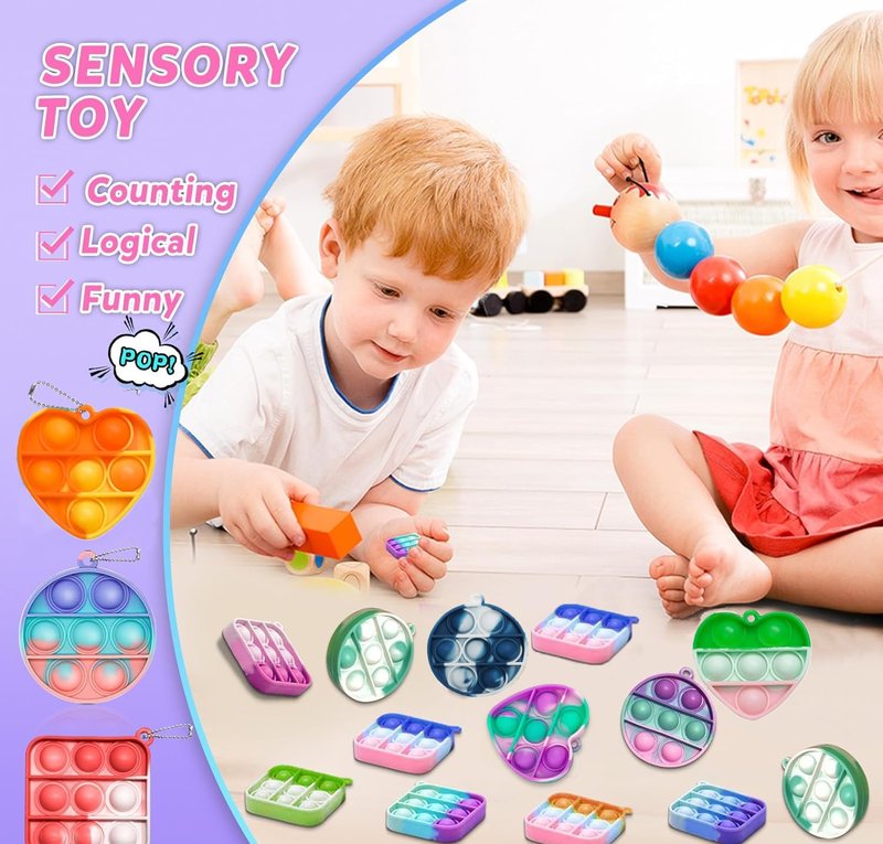 12pcs 2in Random Pop Bubble Fidget Sensory Toys, Pop Toy Bulk for Party Favor, Classroom Student Prizes Easter Basket Goodie Bag Stuffers Christmas Valentine Gift for Kid