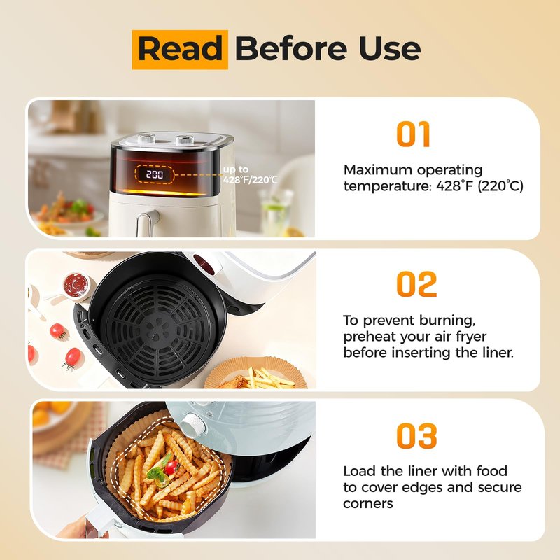 125Pcs Air Fryer Paper Liners Disposable, Non-Stick Air Fryer Parchment Paper, Food Grade Baking Liner for Baking Roasting Microwave (8IN-Round)