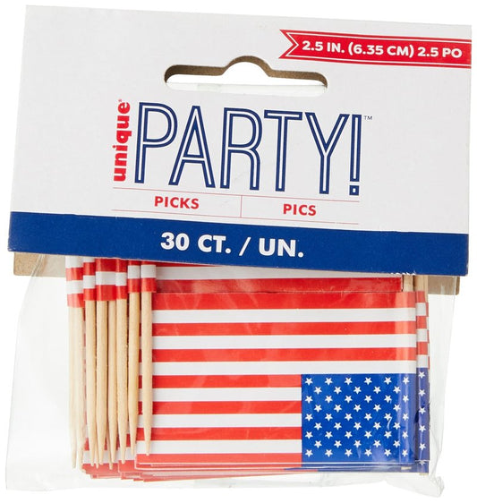 Vibrant Multicolor US Flag Picks - 3" x 2" (30 Count) - Premium Material & Eye-catching Party Picks, Great For Patriotic Celebrations & Events