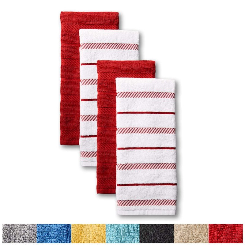 KitchenAid Albany Kitchen Towel 4-Pack Set, Passion Red/White, 16"x26"