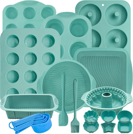 Skiennix Silicone Bakeware Set - 39 Nonstick Baking Pans with Cake, Muffin, and Donut Molds