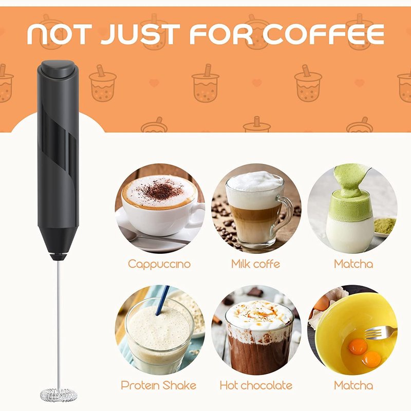 Milk Frother for Coffee, Handheld Battery Operated Electric Milk Frother for Coffee, Latte, Hot Chocolate, Macha, Portable Mini Drink Mixer Blender with Stainless Steel