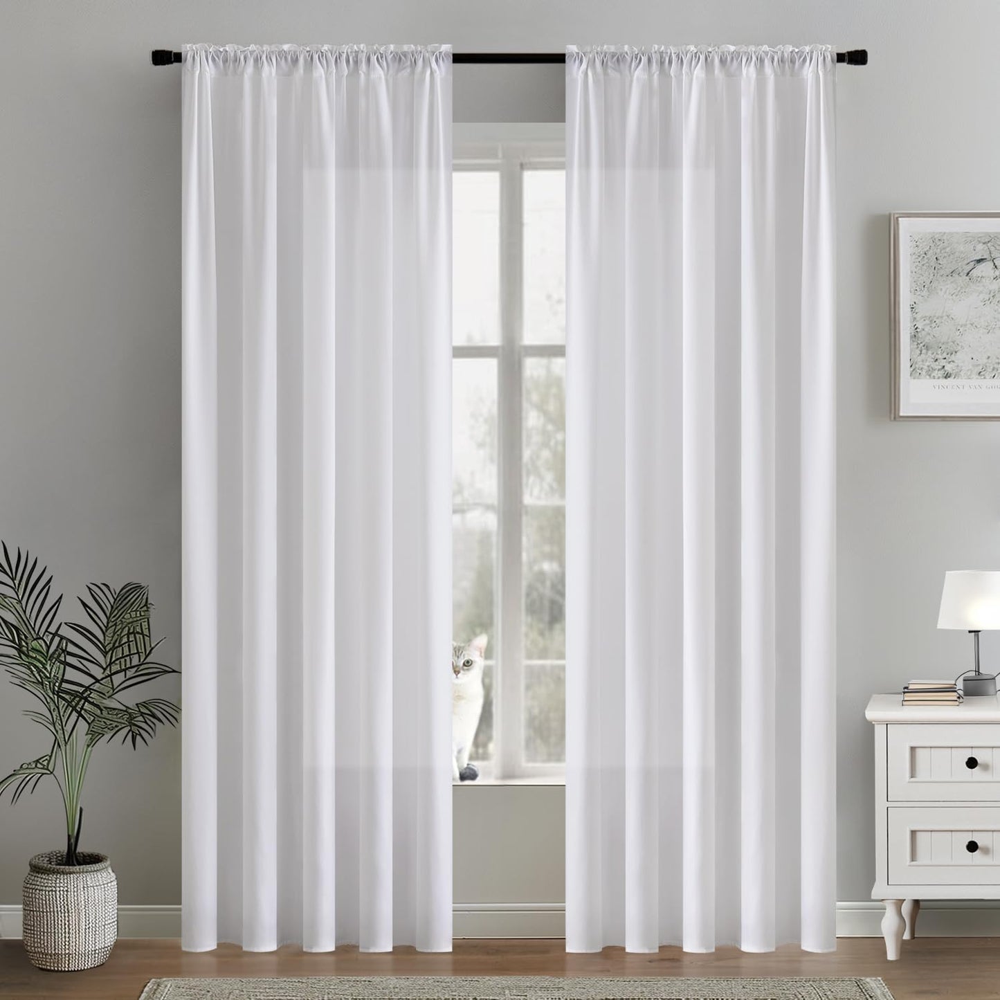 MIULEE White Semi-Sheer Privacy Curtains - Light Filtering 84-Inch Drapes for Living Room & Bedroom (2 Panels)