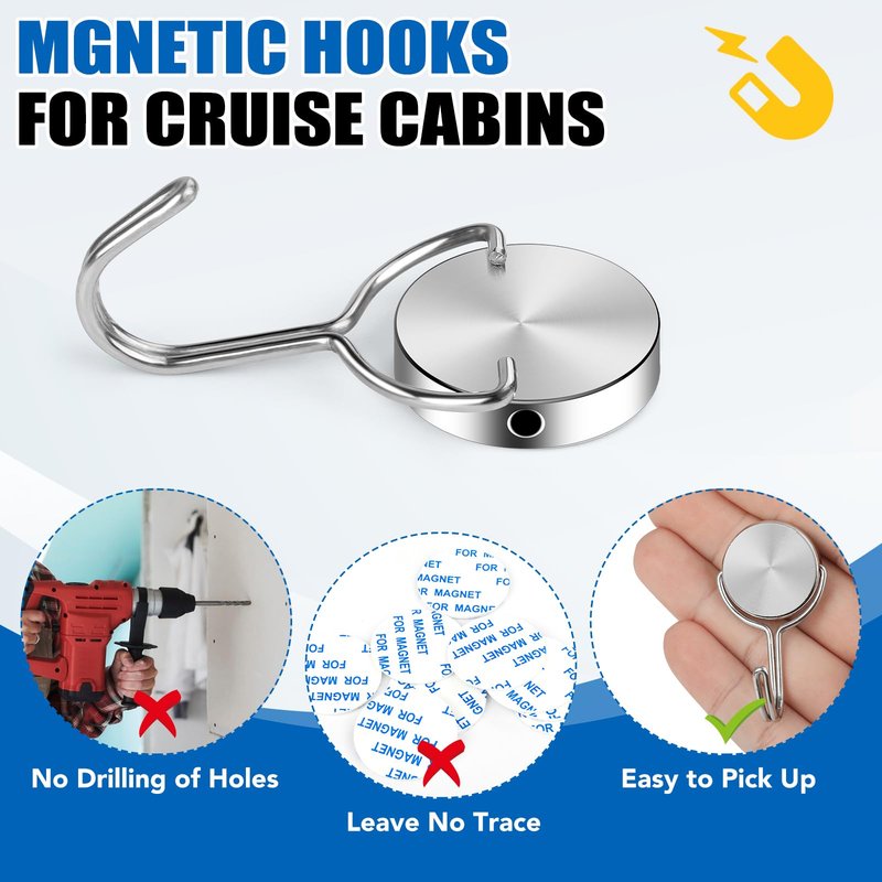 LOVIMAG Magnetic Hooks for Cruise Cabins, 60Lbs Swivel Magnetic Hooks Heavy Duty, Cruise Ship Essentials, Locker Accessories, Magnet Hook for Classroom, Refrigerator, Hanging, Grill -6 Pack