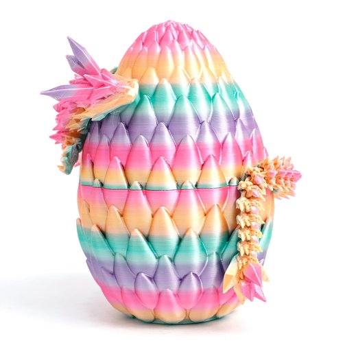 Flavery 3D Printed Dragon Egg - Rainbow - Easter Basket Stuffers, Surprise Egg with 12" Flexible Crystal Dragon Inside, Mythical 3D Printed Gift Toy, Desk Executive Pet, Figurine Decor for Birthday