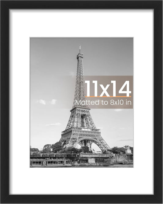 Upsimples 11x14 Picture Frame - Versatile Display for 8x10 Photos with Mat or 11x14 Without Mat | Black, 1 Pack