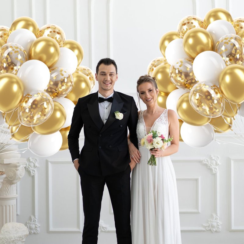 60pcs Gold and White Balloons 12inch, White and Gold Balloons with Metallic Gold Confetti Balloons for Graduation Wedding Engagement Birthday Party Decorations