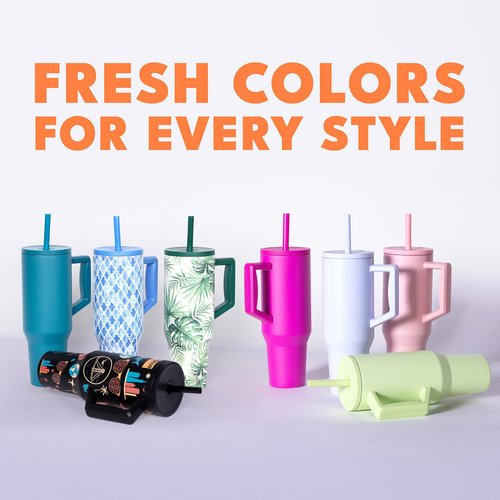 Elemental 40 oz Tumbler with Handle and Straw - Spill Proof Insulated Stainless Steel Commuter for Cold Beverages - Travel Coffee Mug with 2 Straws & Spill Proof Lid - 40oz - Aurora Dream