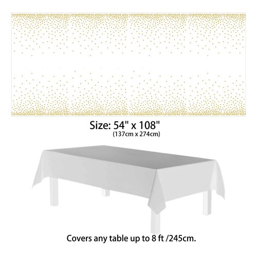 hapray 4 Pack Plastic Tablecloths for Rectangle Tables, Waterproof Disposable Party Table Cloths with Gold Dot, Rectangular Table Covers for Decorations, Baby Shower, Birthday, Wedding, New Year