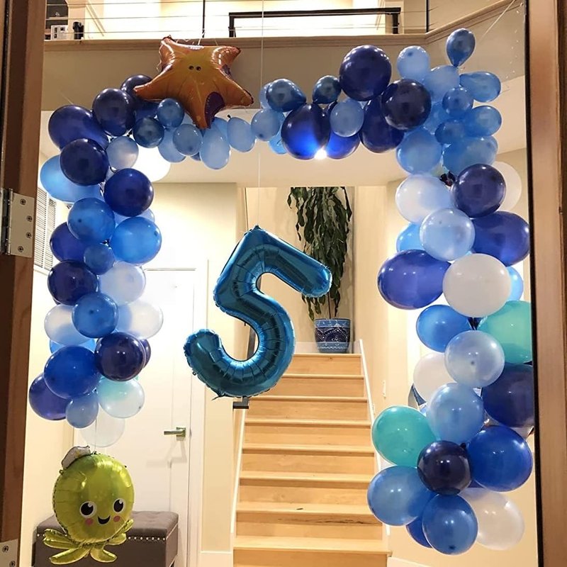 40" Blue Number 7 Balloon for Boys, Large Self Inflating Foil Number Balloons Set 0-9, Digital Helium 7 Balloons for Men 17th 70th Birthday Anniversary Graduation New Year Party Decorations Supplies