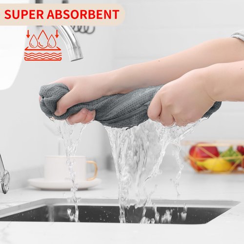 Homaxy 100% Cotton Waffle Weave Kitchen Dish Cloths, Ultra Soft Absorbent Quick Drying Dish Towels, 12 x 12 Inches, 6-Pack, Grey