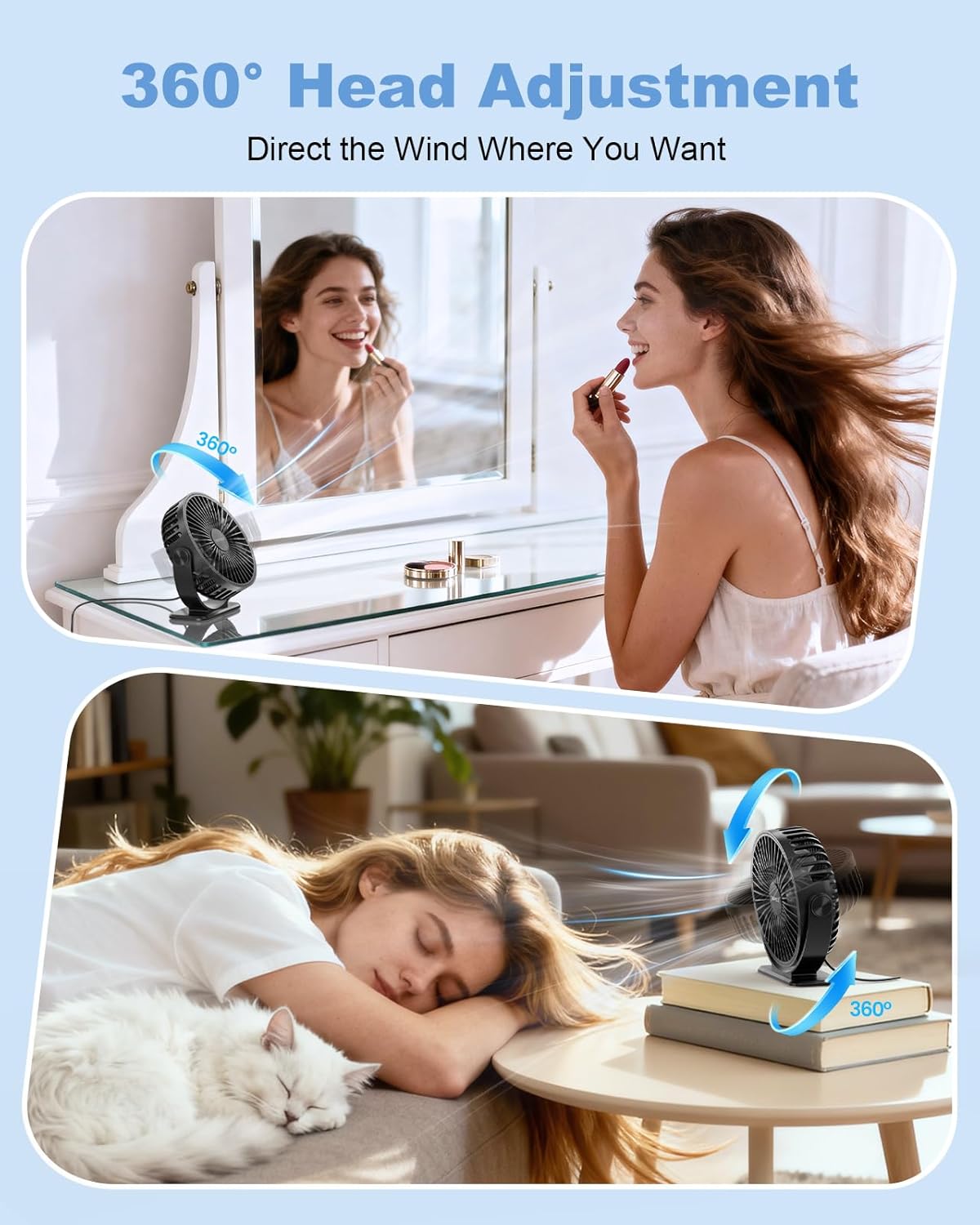 TriPole USB Powered Desk Fan - Portable Mini Fan with 3 Adjustable Speeds & 360° Rotation | Black, 4.9ft Cable