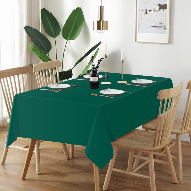 QIKSION Dark Green Plastic Table Cloth Disposable 2 Pack, 54 x 108 Inch Tablecloths for Party, Christmas Decorations, Rectangle Table Cover
