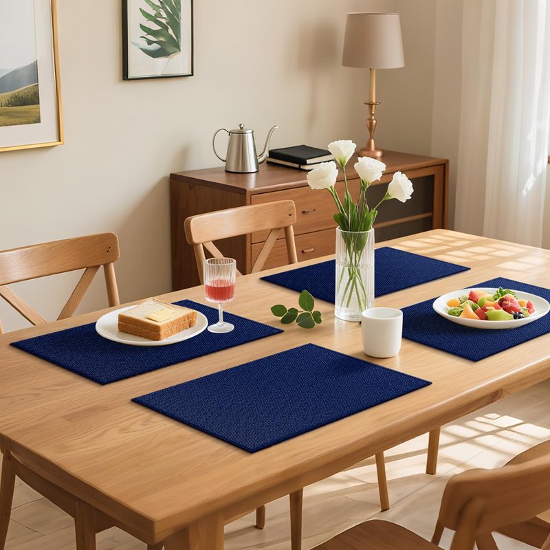 Blue Forest Placemats Set of 4, Dual-Layered Thickened Faux Linen Table Mats Heat Resistant Machine Washable Wrinkle Free Place Mats for Kitchen Dining Outdoor/Indoor (NavyBlue)