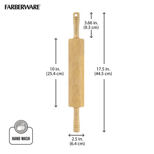 FARBERWARE Classic Wood Rolling Pin, 18-Inch Hardwood Dough Roller for Baking Pizza, Pies, Pastry and Cookies, Ergonomic Handles, Kitchen Essential
