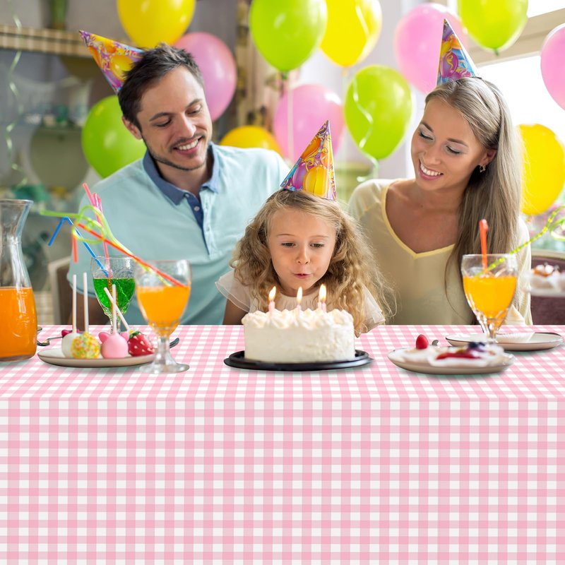 3 Pcs Pink and Whtie Gingham Tablecloth Decorations, Disposable Plastic Pink Checkered Tablecloth Buffalo Plaid Table Cover for Baby Shower Bridal Wedding Birthday Party Supplies,54 x 108 Inch