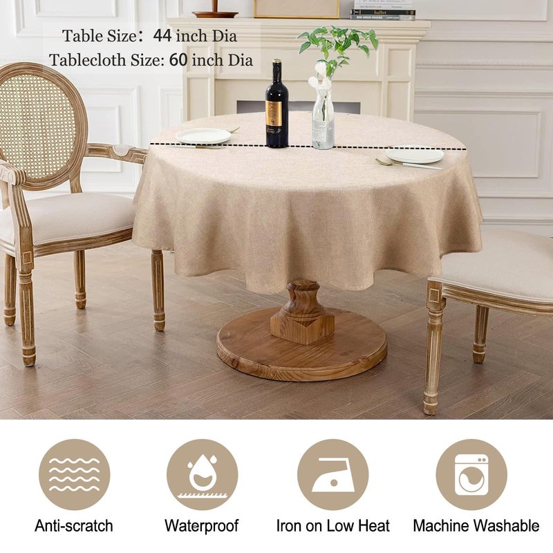 AUSSPVOCT Textured Linen 54 Inch Round Tablecloth Up to 36'' Tables, Waterproof Spill-Proof Fall Table Cloth Wrinkle Free Circle Dining Tablecover for Birthday Farmhouse Easter Holiday Party Decor