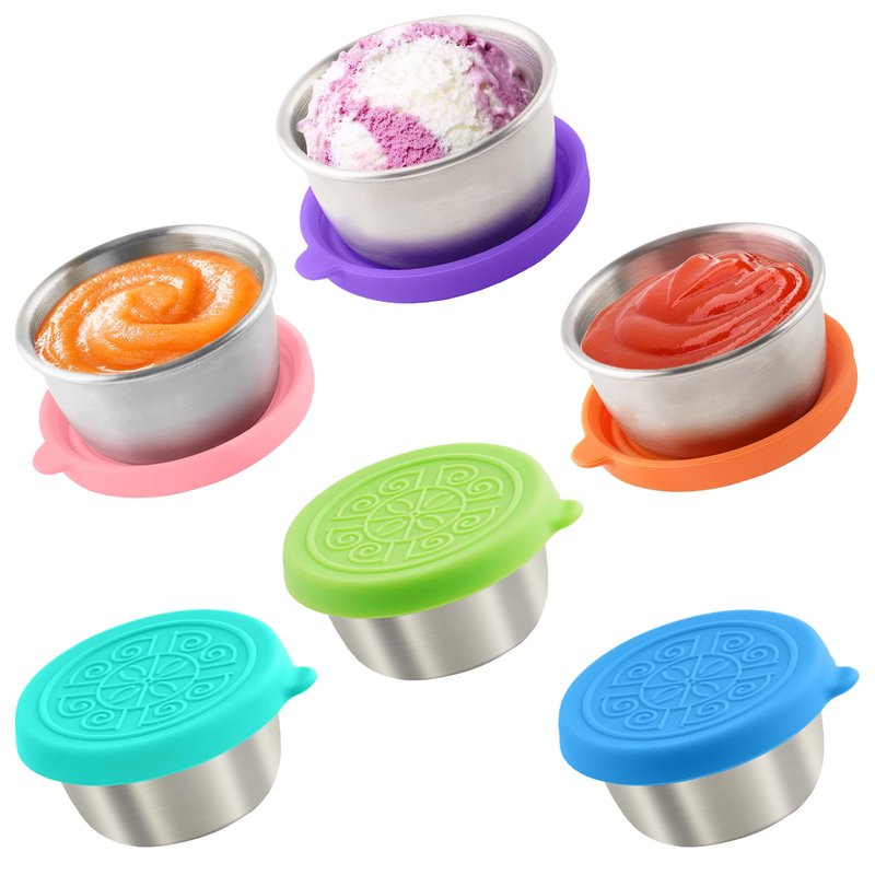 6x1.6 Oz Salad Dressing Containers with Lids, Small Leakproof Reusable Stainless Steel Salad Dressing Container to Go for Lunch Boxes, Sauce containers, Picnics, Travel Meal Prep and Kitchen Storage