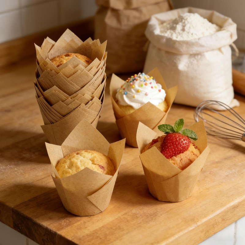250Pcs Tulip Cupcake Liners,Parchment Paper Cupcake Liners,Muffin Liner for Baking in Standard Size,Cupcake Liner Paper for Party,Weeding,Birthday, Christmas,Valentines (Natural)