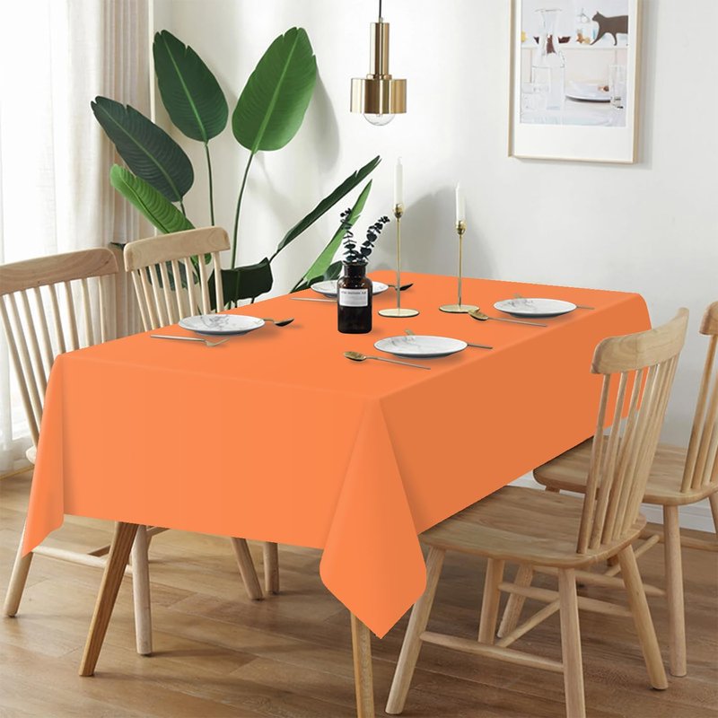 QIKSION Orange Plastic Table Cloth Disposable 6 Pack, 54 x 108 Inch Tablecloths for Party, Graduation, Halloween, Thanksgiving Decorations, Harvest, Fall, Rectangle Table Cover