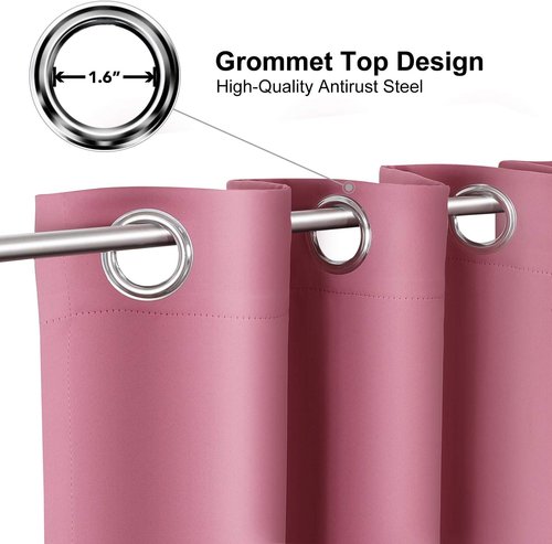 ChrisDowa Grommet Blackout Curtains - Thermal Insulated Room Darkening Panels, Pink, 38W x 45L