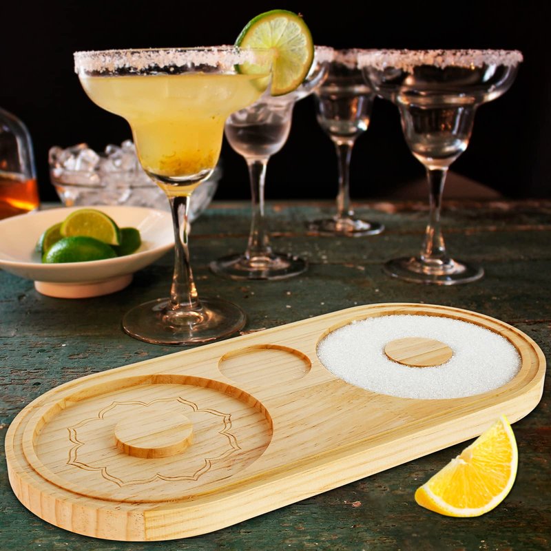 Abizarch Bamboo Sugar Salt Rimmer - Double Plate Bar Glass Rimmer Salt Box Spice Container Bartender Tool for Cocktail and Margarita