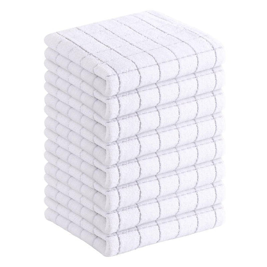 Homaxy 100% Cotton Terry Kitchen Towels(White, 13 x 28 inches), Checkered Designed, Soft and Super Absorbent Dish Towels, 8 Pack