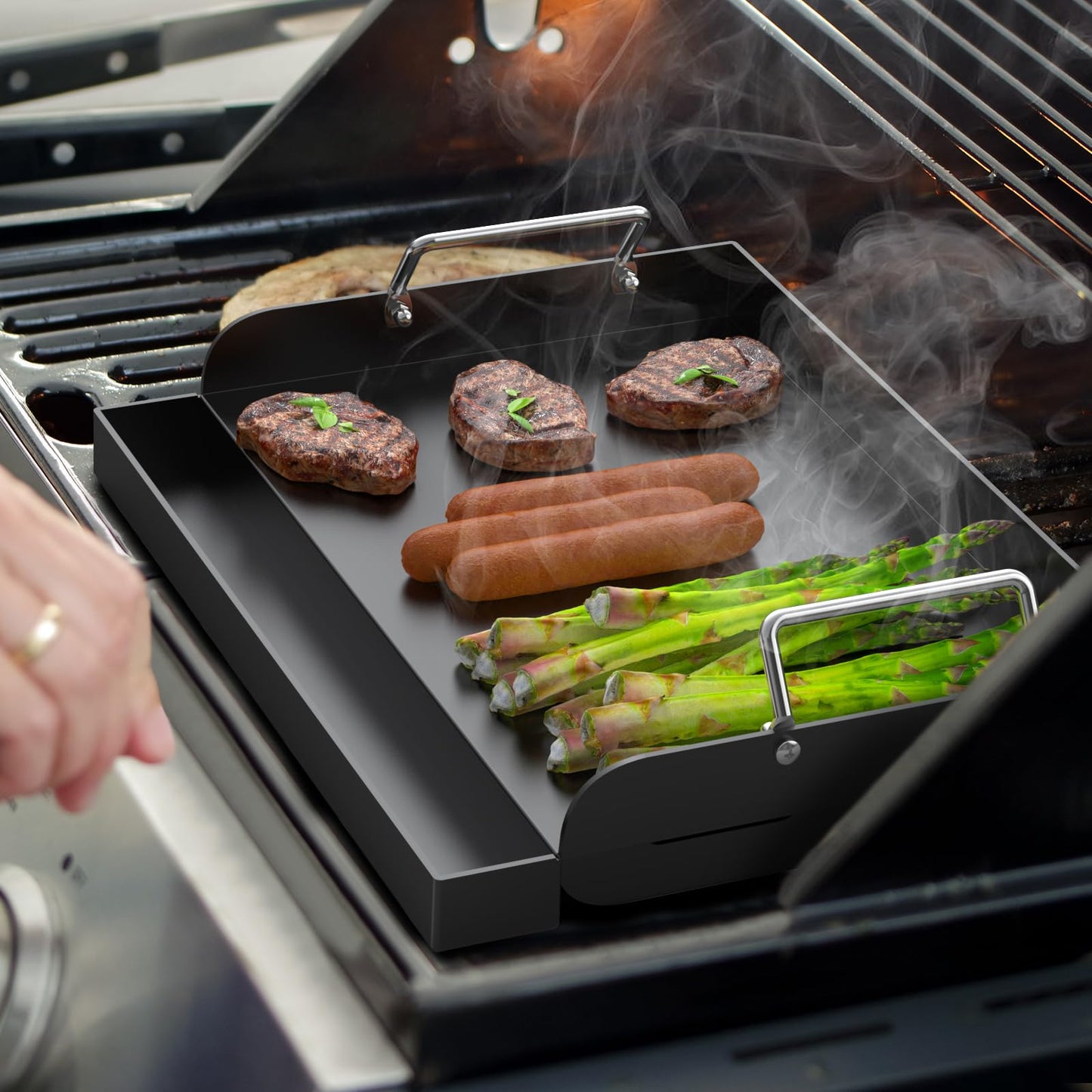 WEBROIL Nonstick Coating Cooking Griddle Insert for Gas Grill, 17" x13" Universal Griddle Flat Top Plate with Removable Handles for Charcoal/Gas Stove/Electric, Large Griddle Plate for Outdoor Grill