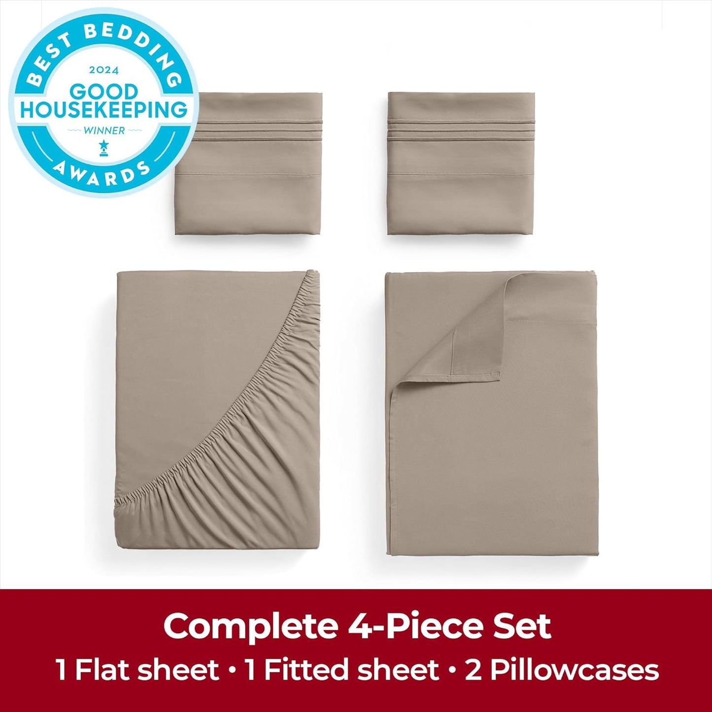 Mellanni Extra Deep Full Sheets - Hotel Luxury Ultra Soft Cooling Bedding - Wrinkle & Stain Resistant (Full, Tan)