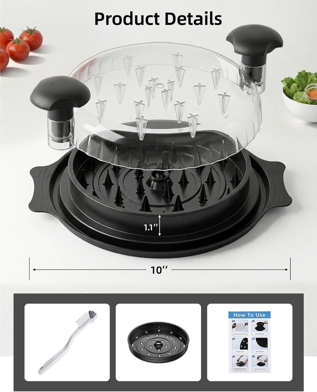 Skiennix Chicken Shredder - Large BPA-Free Meat Shredder Tool with Tray & Brush | Anti-Slip Design, Black