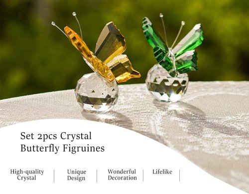 H&D Hyaline & Dora Handmade Crystal Butterfly Figurine Set - Elegant Glass Collectibles | Pack of 2