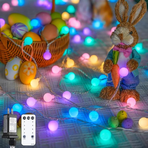 JMEXSUSS 100 LED Connectable Easter Lights - 33 ft Globe String Lights with Remote & 8 Modes for Indoor/Outdoor Decor