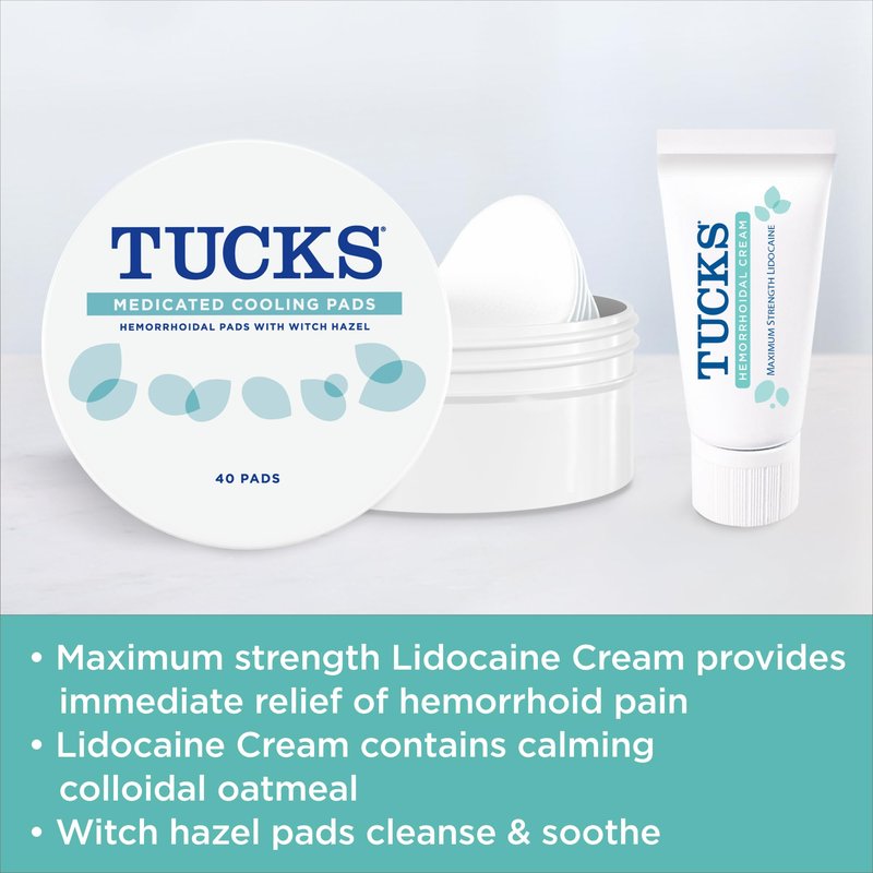 Tucks Multi-Care Relief Kit – 40 Count Witch Hazel Pads & 0.5 oz. Lidocaine Cream - Protects from Irritation, Hemorrhoid Treatment Medicated Pads Used by Hospitals