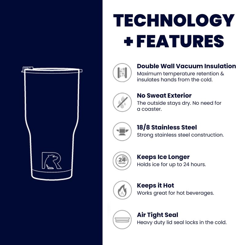 RTIC Insulated Tumbler Stainless Steel Coffee Travel Mug with Lid, Spill Proof, Hot Beverage and Cold, Portable Thermal Cup for Car, Camping