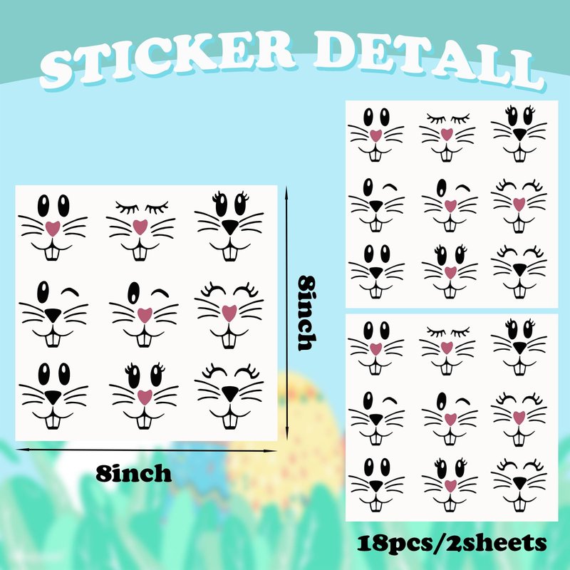 18 Pcs Easter Bunny Face Vinyl Decals - Bunny Faces DIY Craft Vinyl Art Stickers, Wall Decals, Glass Window Stickers