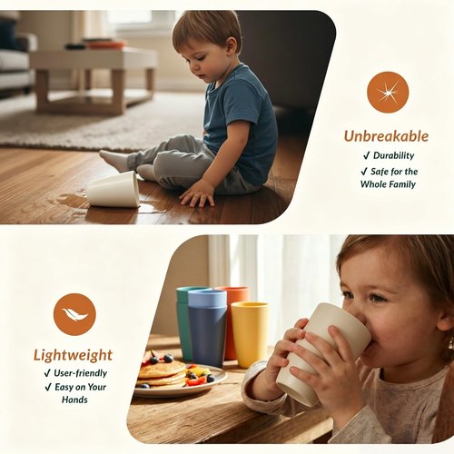 Homienly Water Cups Wheat Straw Drinking Glasses Cups 12oz Unbreakable Cups,Microwave and Dishwasher Safe Cup Set,6 PCS Stackable Cups for Kitchen,Camping-Colorful