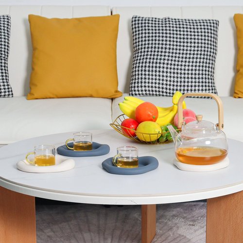 etspolt Cloud Shaped Silicone Coasters Set of 4, Absorbent Drink Pads 5.9 Inch White and Navy Blue Table Decor for Home Office
