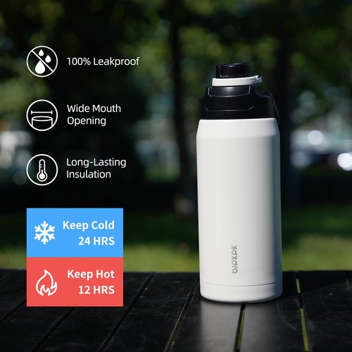 BJPKPK 36oz Insulated Water Bottle,Stainless Steel Bottles with Leakproof Spout Lid,Large Water Jug Wide Mouth,Keep Drinks Cold and Hot,Sea