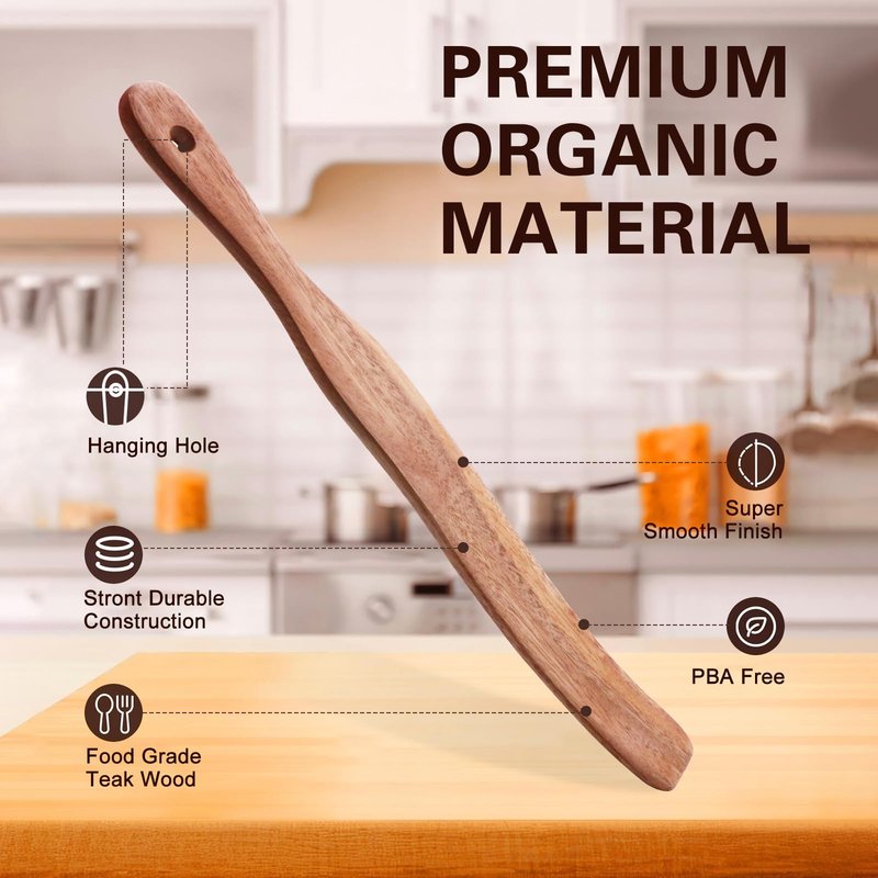 Spurtle for Sourdough Starter, Mixing, dough whisk, Reaching Bottom of Jar, Natural from High Moist Resistance Teak, wooden bread making tools, NonStick Cookware